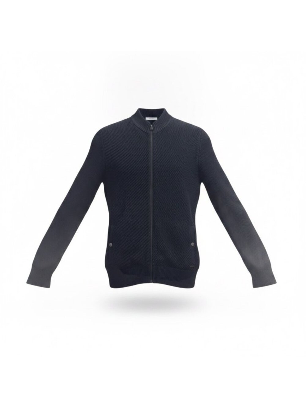 Calvin Klein Mens Black Cotton Acrylic Full-Zip Knit Cardigan Sweater Size Large